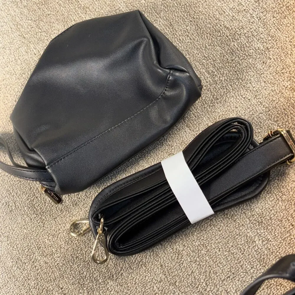 Lovevook Black Leather Satchel Shoulder Bag New With Tags Black Laptop Extra Bag